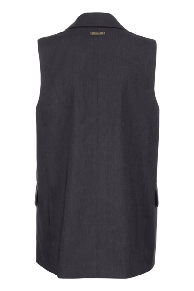 Shop Peserico Wool And Linen Waistcoat In Blue