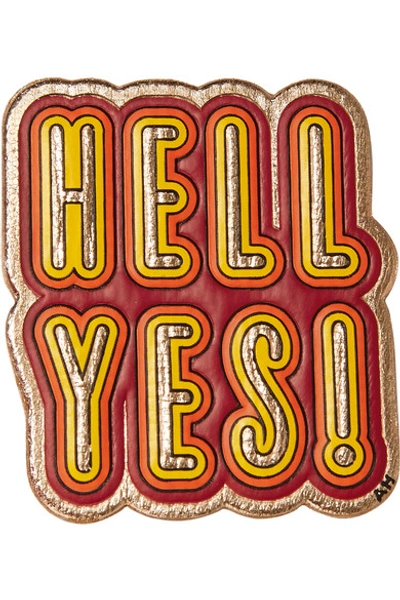 Shop Anya Hindmarch Hell Yes! Metallic Textured-leather Sticker