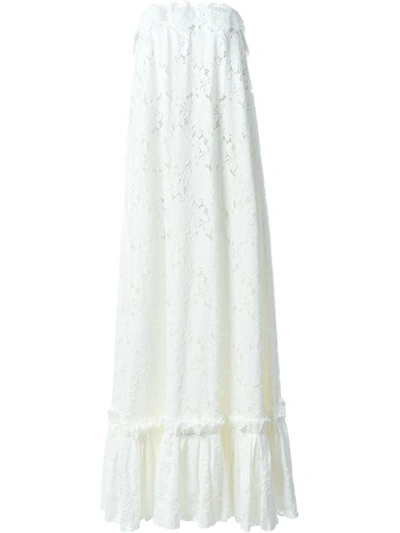 Lanvin Guipure Lace Strapless Tier Wedding Gown In White
