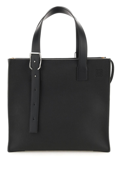 Shop Loewe Grained Leather Buckle Zip Tote Bag In Black