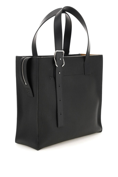 Shop Loewe Grained Leather Buckle Zip Tote Bag In Black