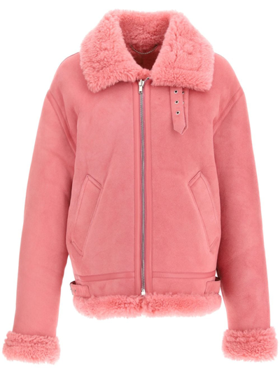 Shop Vetements Logo Shearling Jacket In Pink