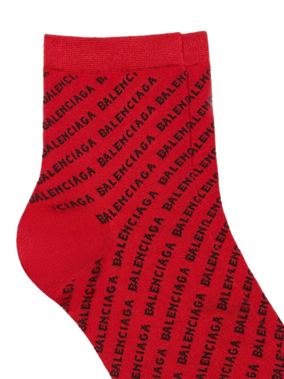 Balenciaga All over Logo Socks In Red ModeSens