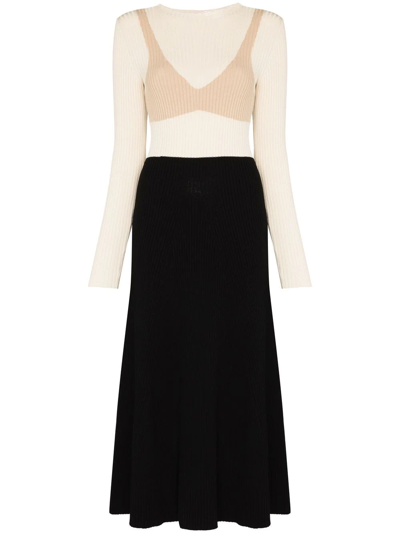 A.w.a.k.e. Ribbed-knit Colorblock A-line Maxi Dress In Neutrals