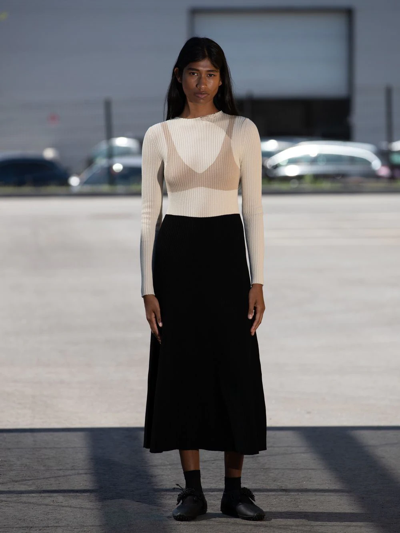 A.w.a.k.e. Ribbed-knit Colorblock A-line Maxi Dress In Neutrals