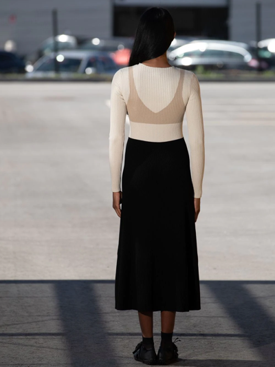 A.w.a.k.e. Ribbed-knit Colorblock A-line Maxi Dress In Neutrals