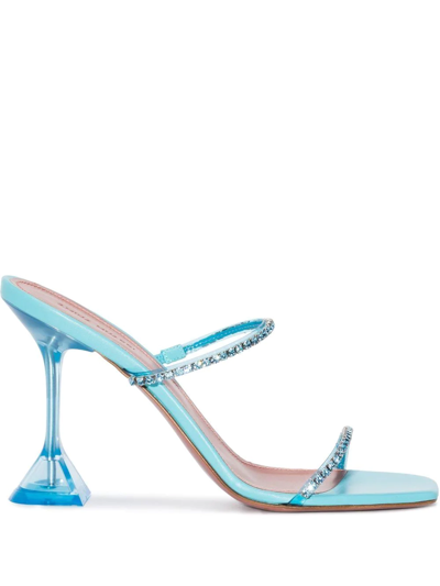 Shop Amina Muaddi Gilda 95mm Clear Heel Sandals In Blue