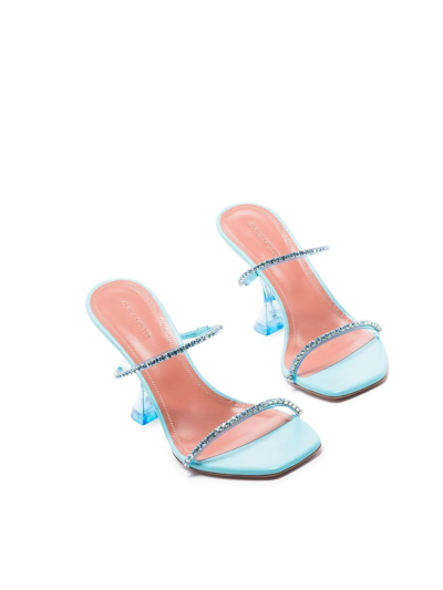 Shop Amina Muaddi Gilda 95mm Clear Heel Sandals In Blue