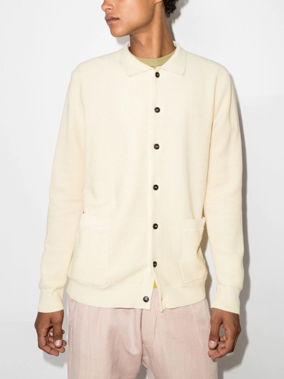 Sunspel Cutaway-collar Buttoned Cotton-knit Jacket In Neutrals