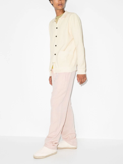 Sunspel Cutaway-collar Buttoned Cotton-knit Jacket In Neutrals
