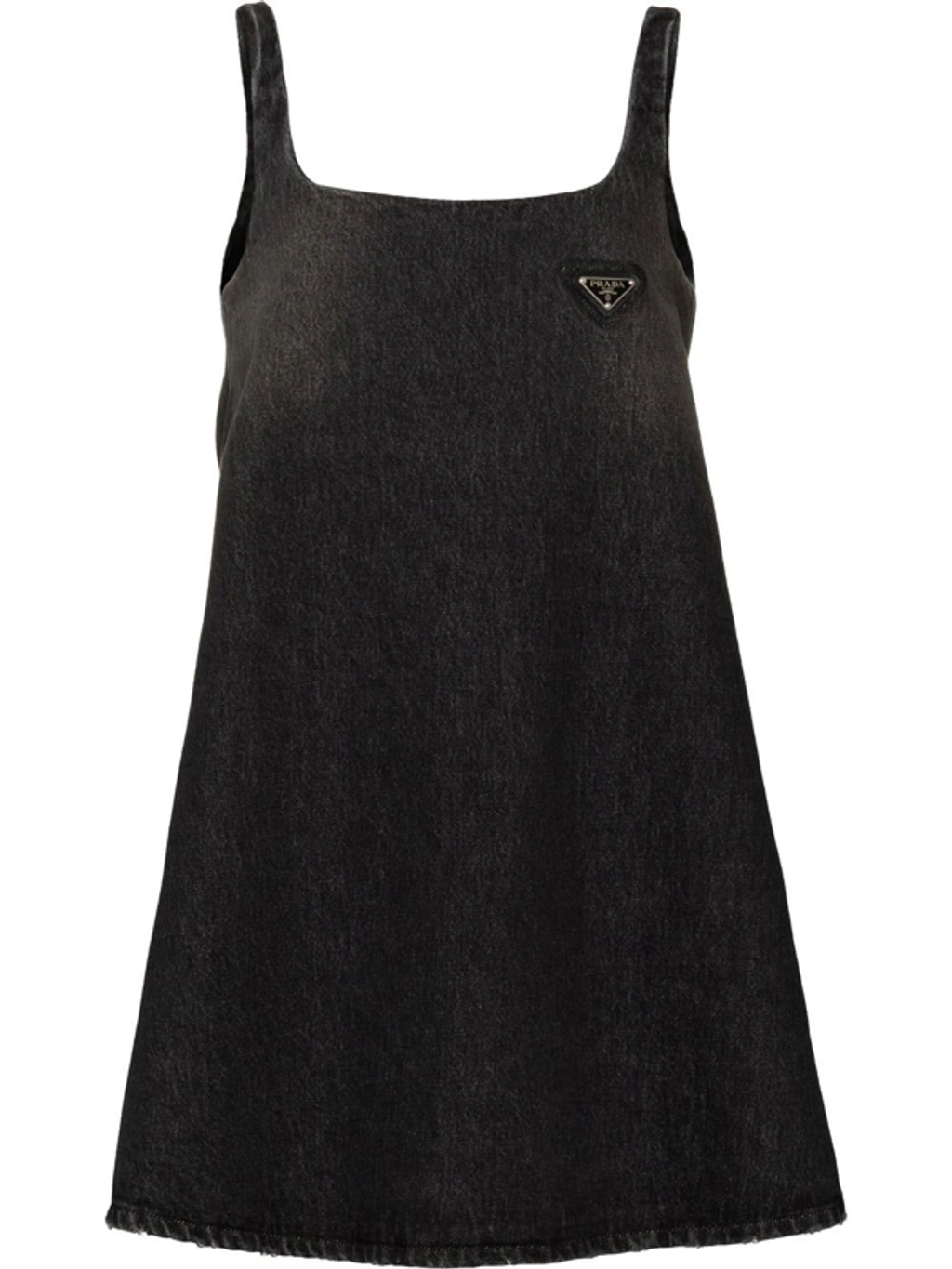 Prada Triangle Logo A-line Denim Dress In Black | ModeSens