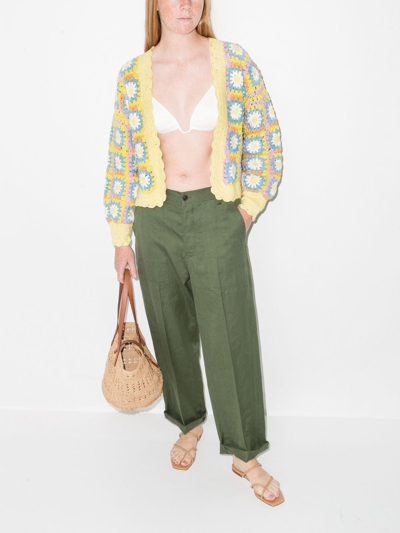 Shop Alemais Floral-crochet Puff-sleeve Cardigan In Green