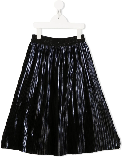 Shop Karl Lagerfeld Lamé Pleated Midi Skirt In Blue
