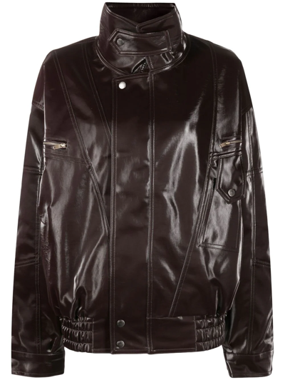 Shop Rejina Pyo High-neck Faux-leather Jacket In Brown