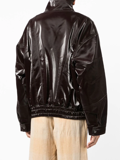 Shop Rejina Pyo High-neck Faux-leather Jacket In Brown