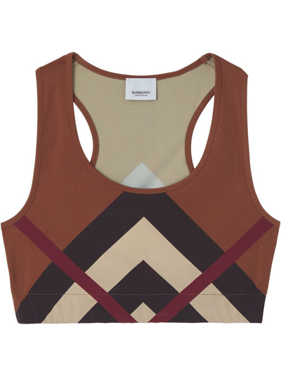Shop Burberry Chevron Check-print Cropped Vest Top In Brown