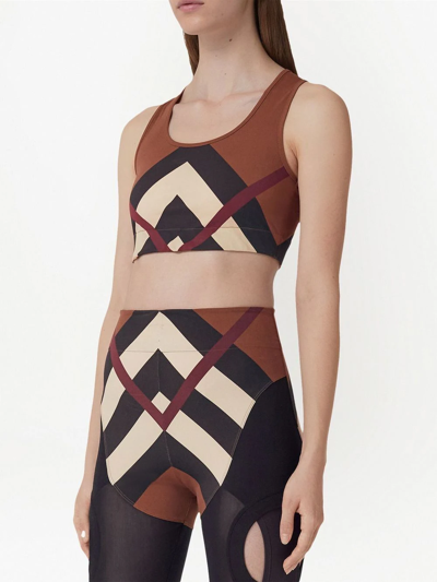 Shop Burberry Chevron Check-print Cropped Vest Top In Brown