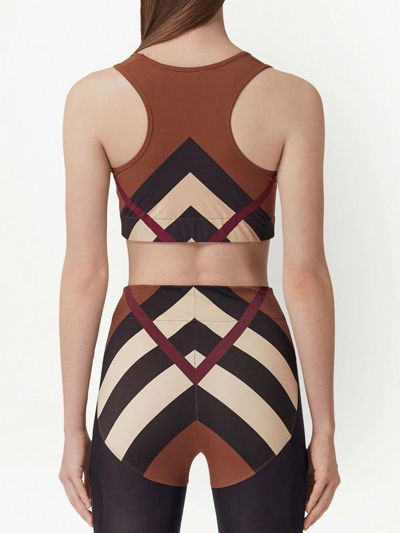 Shop Burberry Chevron Check-print Cropped Vest Top In Brown
