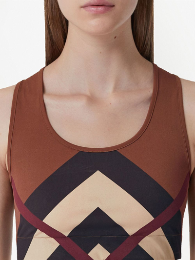 Shop Burberry Chevron Check-print Cropped Vest Top In Brown