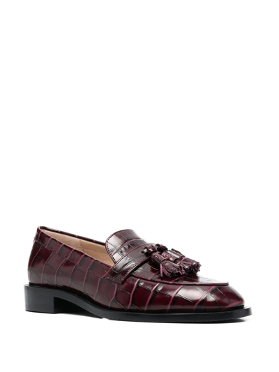 Shop Stuart Weitzman Tassel-detail Crocodile Loafers In Red