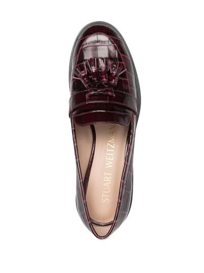 Shop Stuart Weitzman Tassel-detail Crocodile Loafers In Red