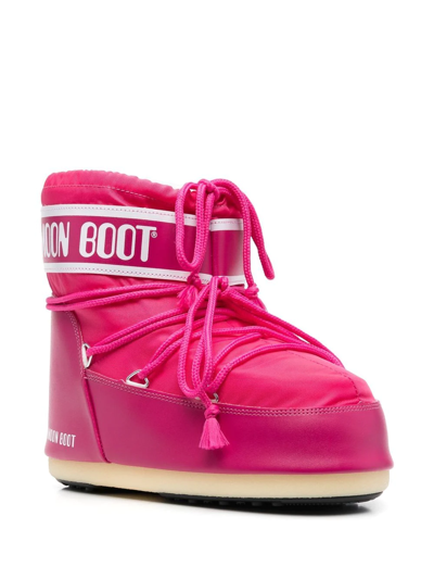 Moon Boot Mb Icon Low Glitter Woman Ankle Boots Pink Size 8-9.5 Plastic In Pink