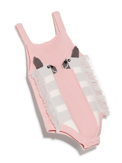 Shop Stella Mccartney Zebra Fringed Knitted Body In Pink