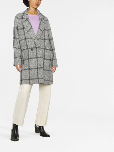 Twinset Double-breasted Check-print Coat In Black