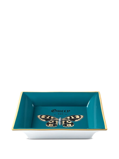Shop Gucci Animalium-print Porcelain Tray In Blue