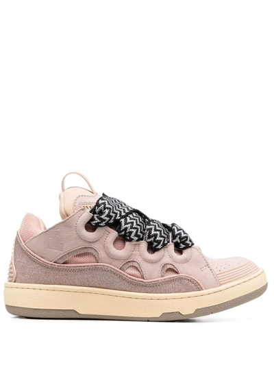 Shop Lanvin Curb Leather Low-top Sneakers In Pink