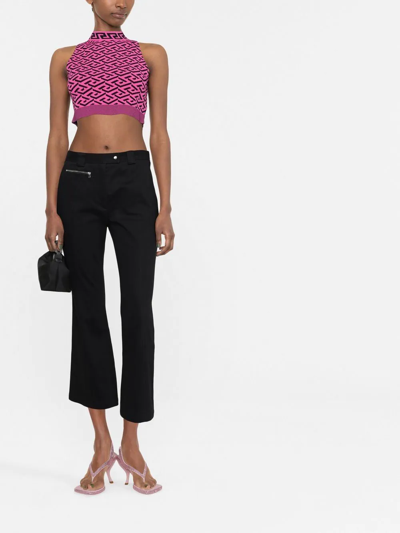 Shop Versace La Greca Knitted Crop Top In Pink