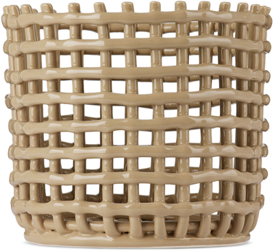 Shop Ferm Living Tan Large Ceramic Basket In Cashmere