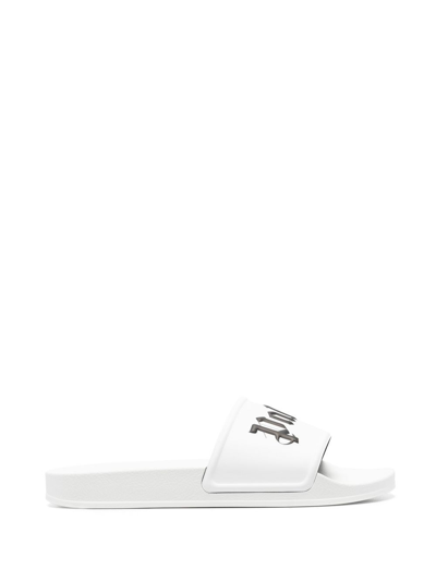 Shop Palm Angels Slides Sandals With Print In White