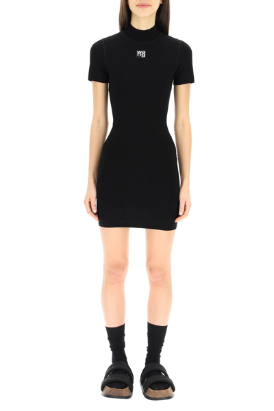 Shop Alexander Wang Bodycon Mini Dress With Logo In Black