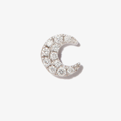 Shop Maria Tash 18k White Gold Moon Diamond Stud Earring In Silver