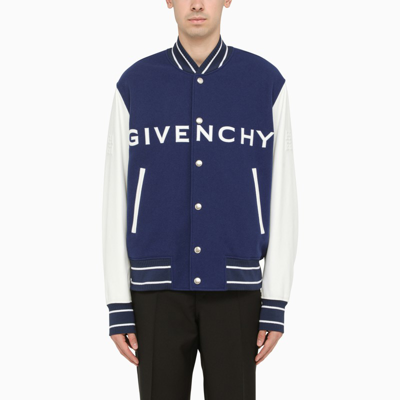 Shop Givenchy Blue And White Bomber Jacket