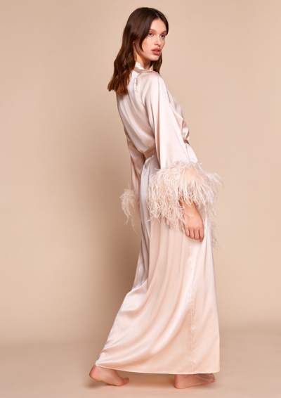 Gilda & Pearl Camille Feather Trim Robe In  Oyster