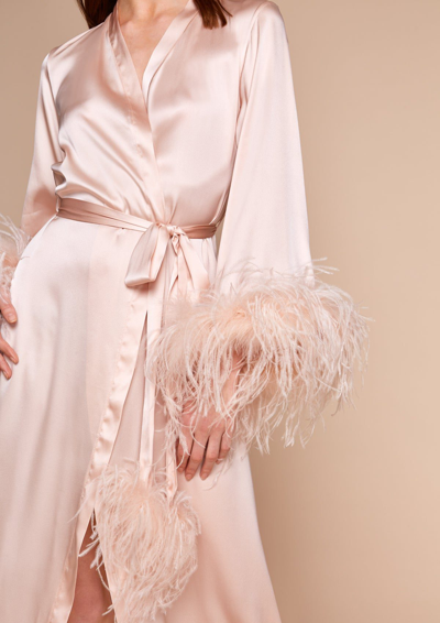 Gilda & Pearl Camille Feather Trim Robe In  Oyster