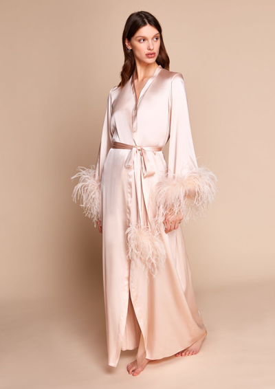 Gilda & Pearl Camille Feather Trim Robe In  Oyster