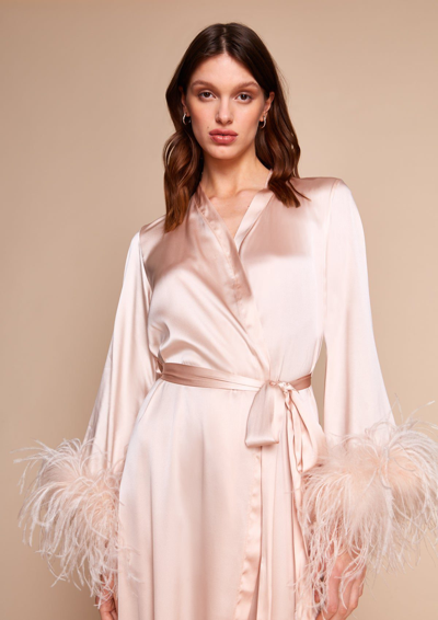 Shop Gilda & Pearl Camille Feather Trim Robe In  Oyster