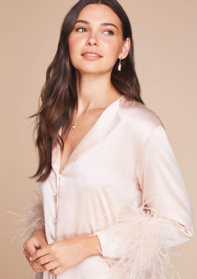 Shop Gilda & Pearl Camille Silk And Feather Shirt Dress In  Oyster