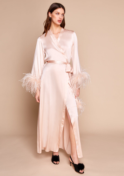 Shop Gilda & Pearl Camille Feather Trim Robe In  Oyster