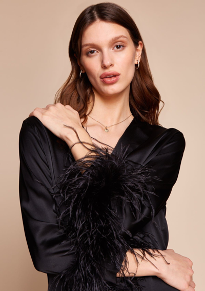 Gilda & Pearl Camille Silk And Feather Shirt Dress In  Black