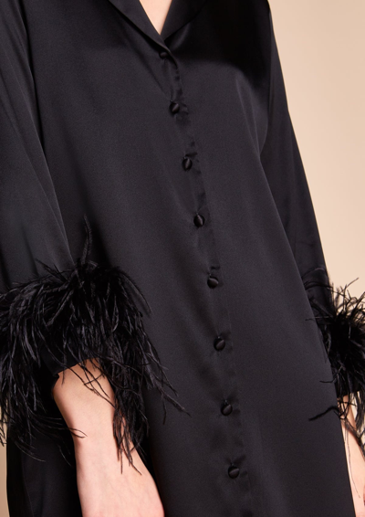 Gilda & Pearl Camille Silk And Feather Shirt Dress In  Black