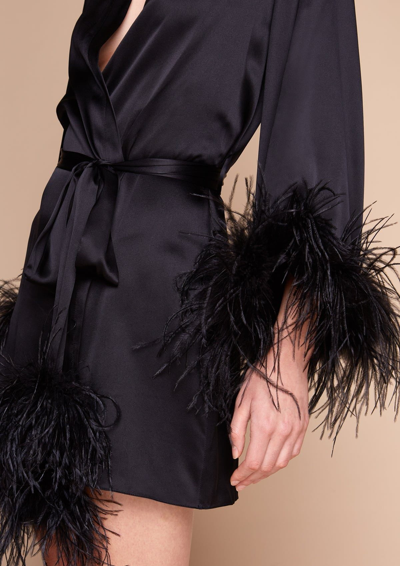 Shop Gilda & Pearl Camille Silk And Feather Short Robe In  Black