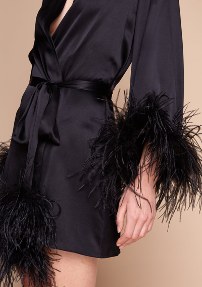 Gilda & Pearl Camille Silk And Feather Short Robe In  Black