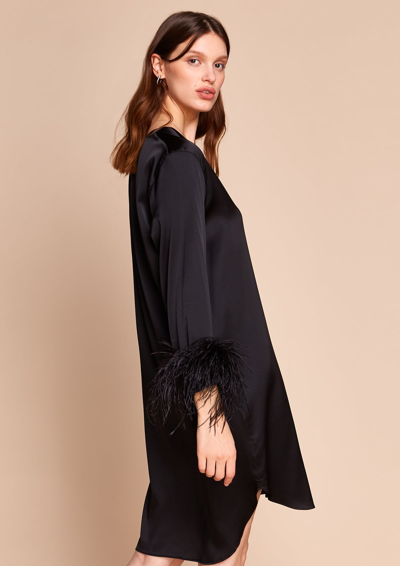 Shop Gilda & Pearl Camille Silk And Feather Shirt Dress In  Black