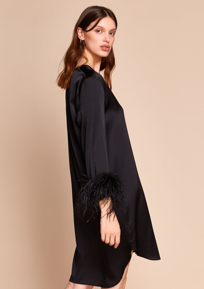 Gilda & Pearl Camille Silk And Feather Shirt Dress In  Black