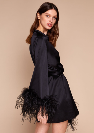 Gilda & Pearl Camille Silk And Feather Short Robe In  Black