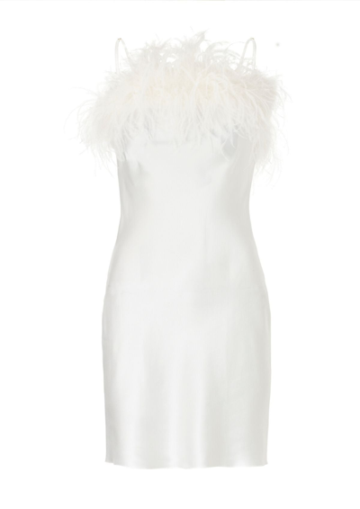 Shop Gilda & Pearl Camille Feather Trim Silk Slip Dress In  Ivory